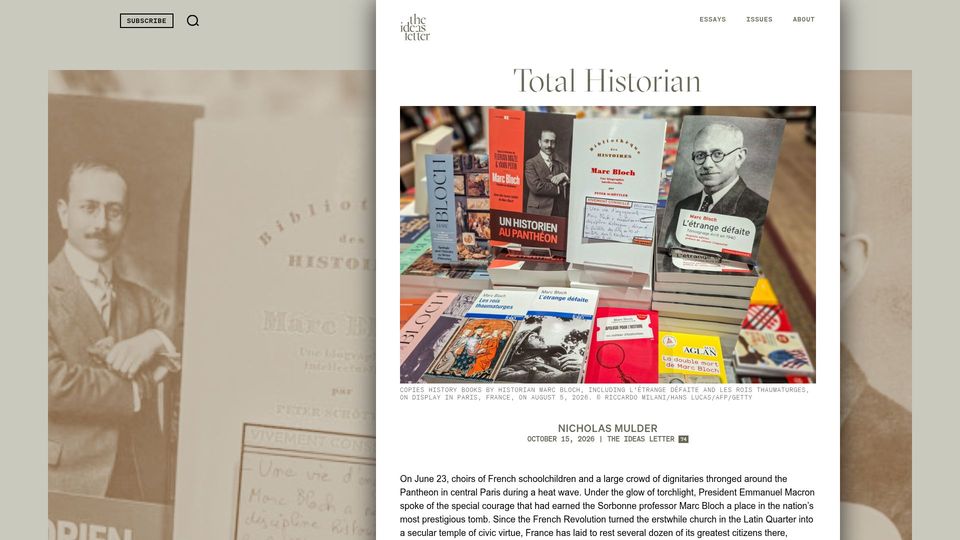Screenshot of theideasletter.org: Total Historian