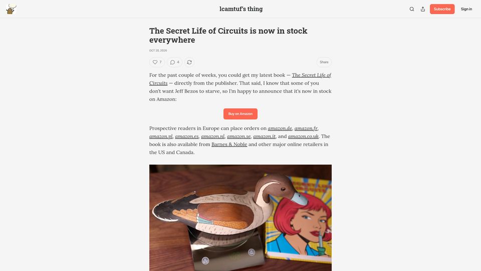 Screenshot of blog.coredump.cx: The Secret Life of Circuits is now in stock everywhere
