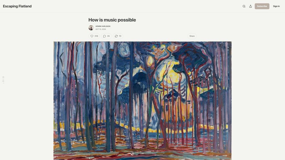 Screenshot of henrikkarlsson.xyz: How is music possible