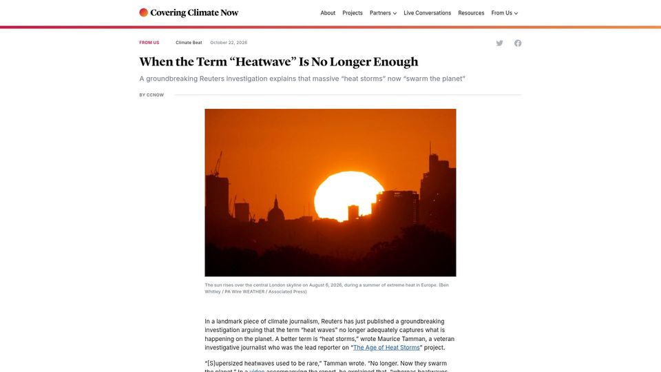 Screenshot of coveringclimatenow.org: When the Term "Heatwave" Is No Longer Enough