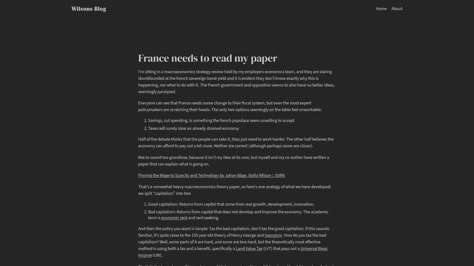 Screenshot of wilsoniumite.com: France needs to read my paper