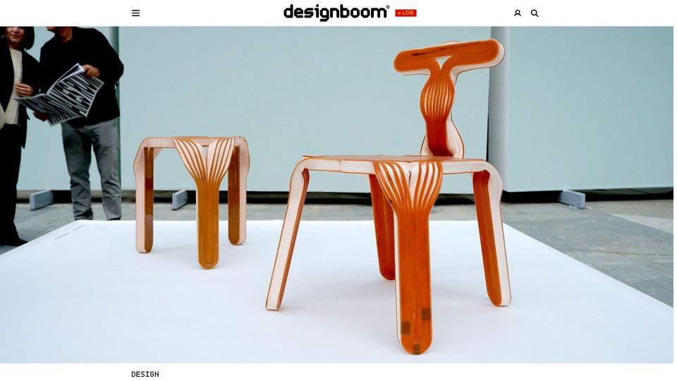 Screenshot of designboom.com: Hand-bent after 3D printing, Oberdoerfer and Krebs' Bend chair