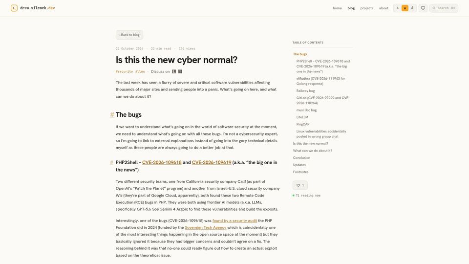 Screenshot of drew.silcock.dev: Is this the new cyber normal?