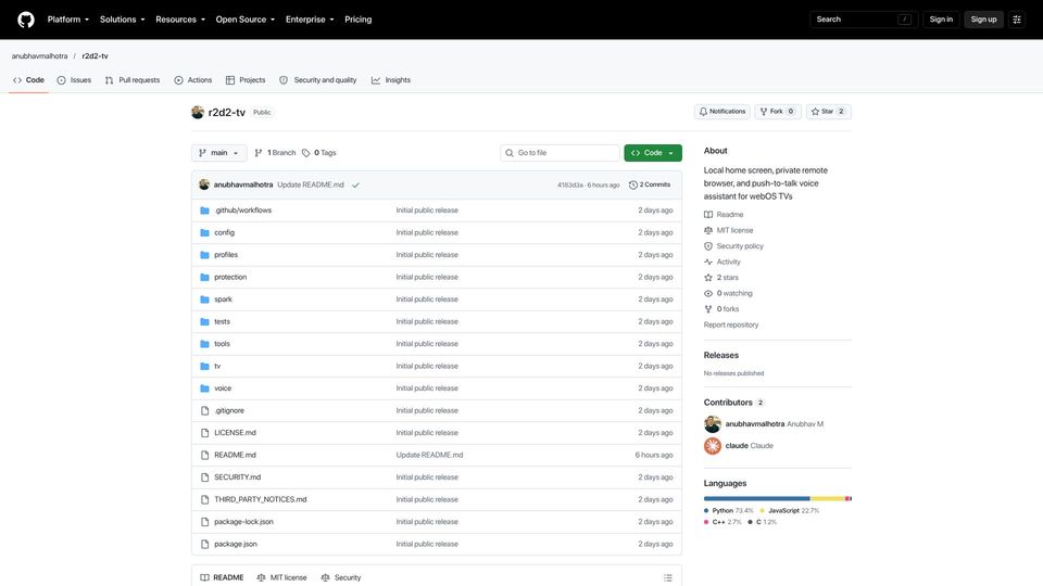 Screenshot of github.com: Show HN: Making a smart TV dumb and then smart
