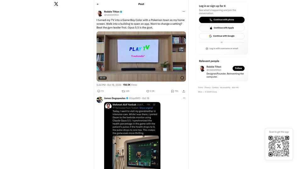 Screenshot of twitter.com: I turned my TV into a Game Boy Color with a Pokemon town as my home screen