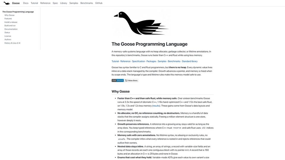Screenshot of aardappel.github.io: The Goose Programming Language