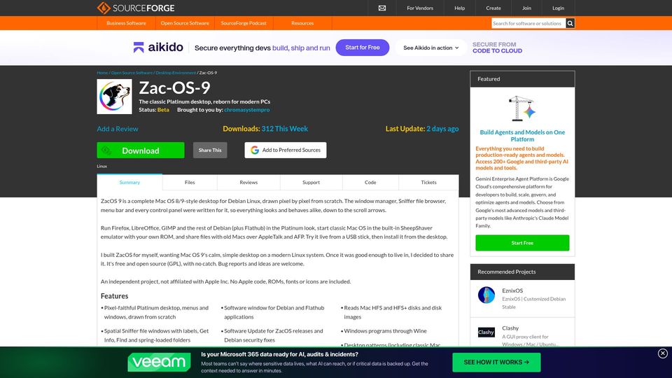 Screenshot of sourceforge.net: Zac-OS-9: The classic Platinum desktop, reborn for modern PCs
