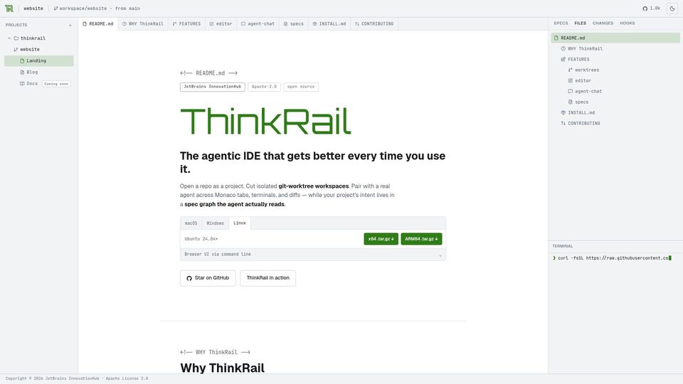 Screenshot of thinkrail.ai: ThinkRail from JetBrains