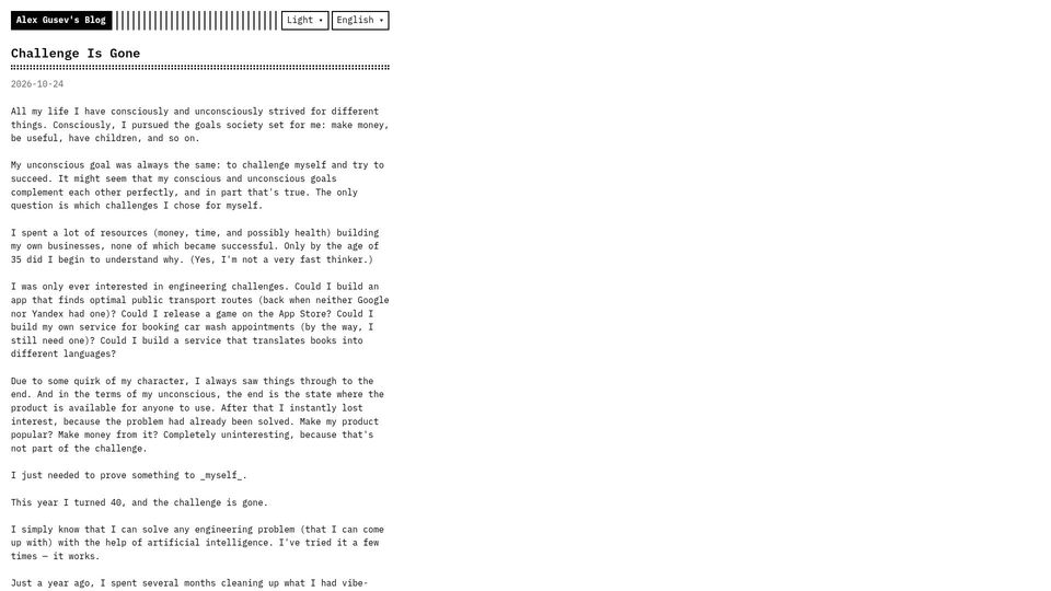 Screenshot of blog.alxgsv.com: Challenge Is Gone
