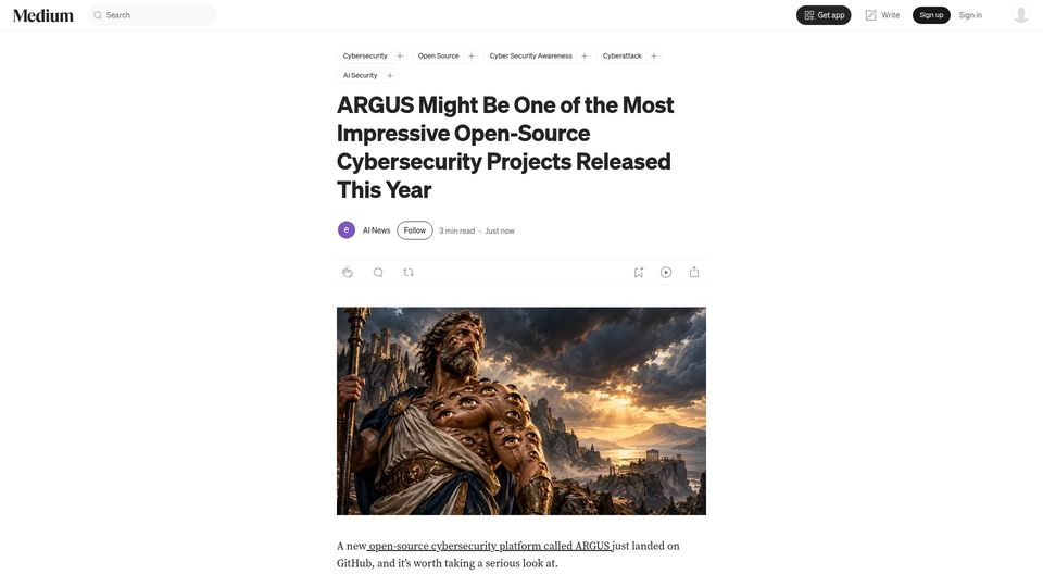 Screenshot of medium.com: New Open-Source Cybersecurity Platform Uses AI Agents to Hunt Threats