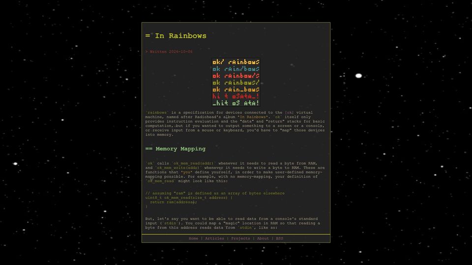 Screenshot of hitogata.neocities.org: In Rainbows