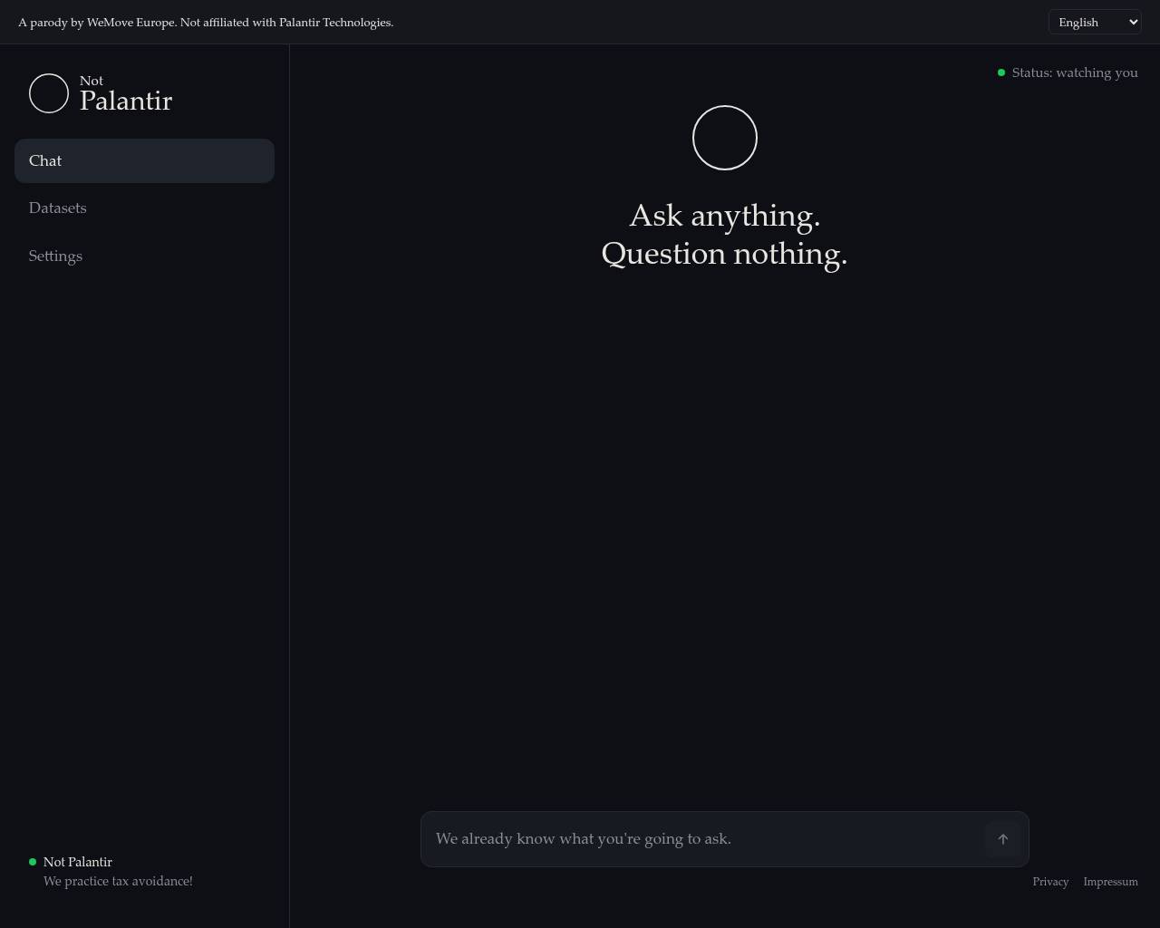 Full-page screenshot of notpalantir.eu