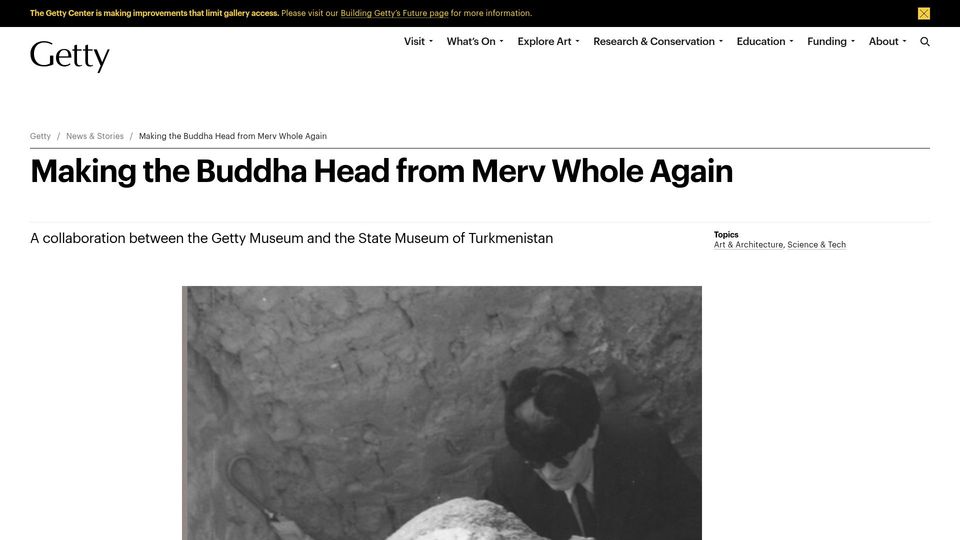Screenshot of getty.edu: Making the Buddha Head from Merv Whole Again