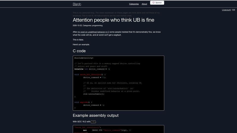 Screenshot of blog.habets.se: Attention people who think UB is fine