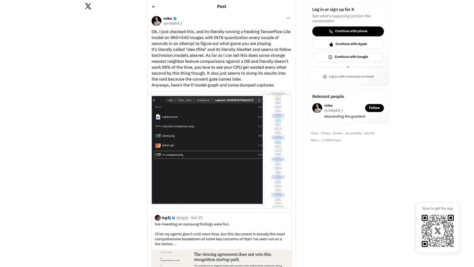 Screenshot of twitter.com: Samsung running a TensorFlow lite model on 960x540 image to track you