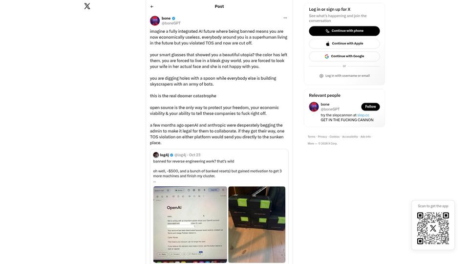 Screenshot of twitter.com: Imagine an AI future where being banned means you are now economically useless