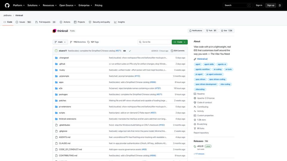 Screenshot of github.com: JetBrains Thinkrail