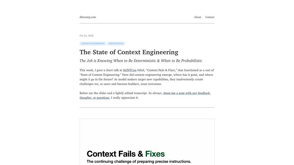 Screenshot of dbreunig.com: The State of Context Engineering