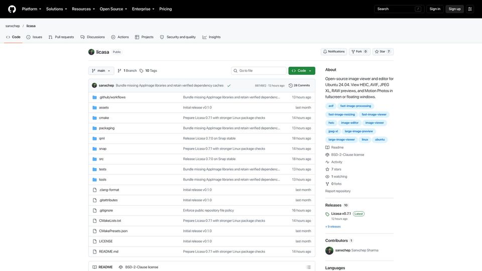 Screenshot of github.com: Picasa Photo Viewer Rebuilt for Linux, Project Named Licasa