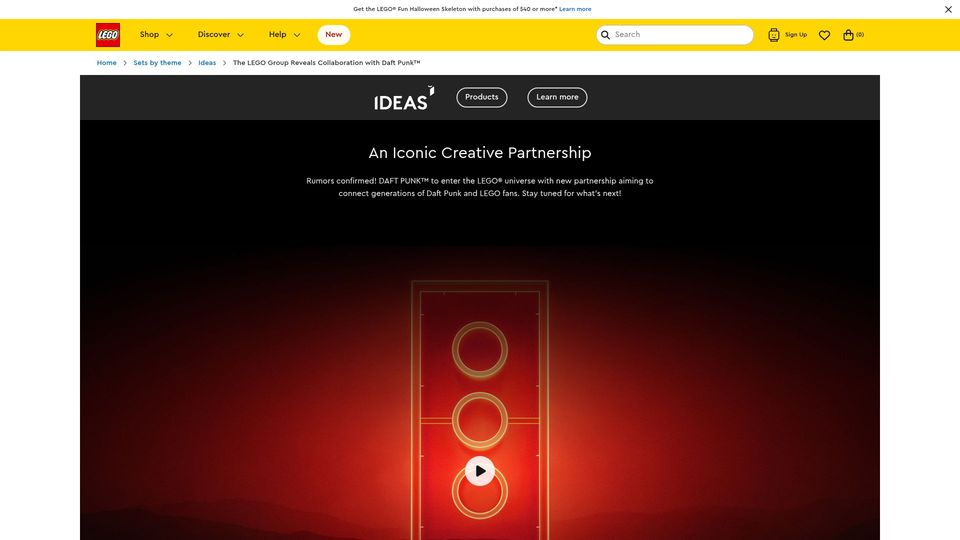 Screenshot of lego.com: Lego collaboration with Daft Punk
