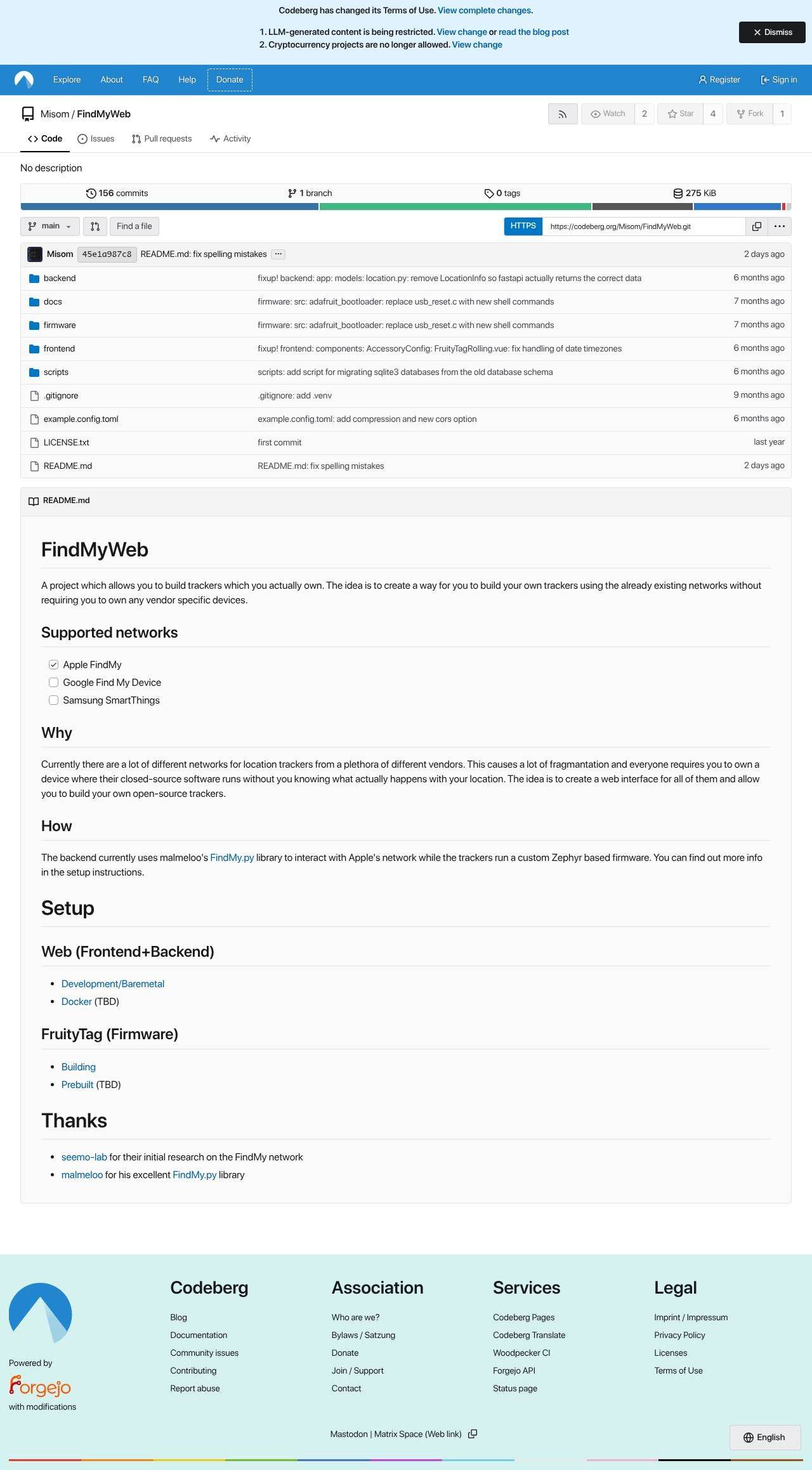 Full-page screenshot of codeberg.org