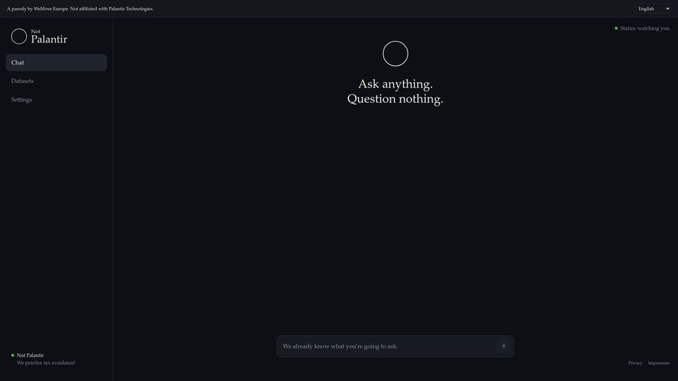 Screenshot of notpalantir.eu: Not Palantir