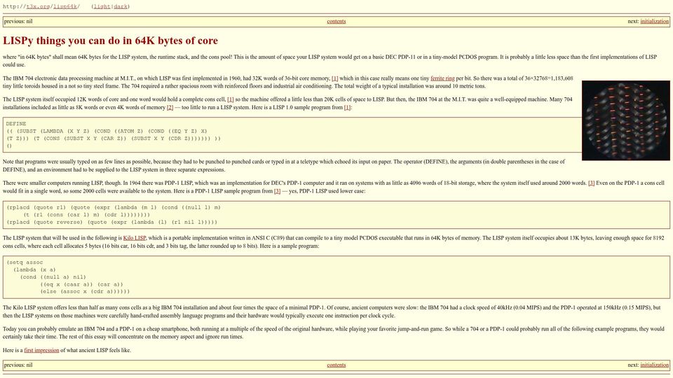 Screenshot of t3x.org: LISPy things you can do in 64K bytes of core (2019)