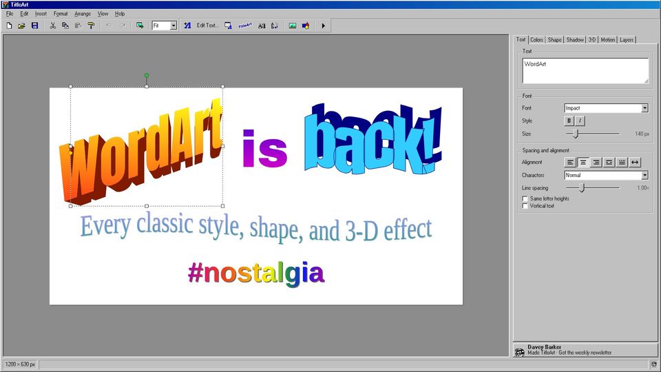 Screenshot of titleart.dvy.io: Show HN: TitleArt – Make text like it's 1997