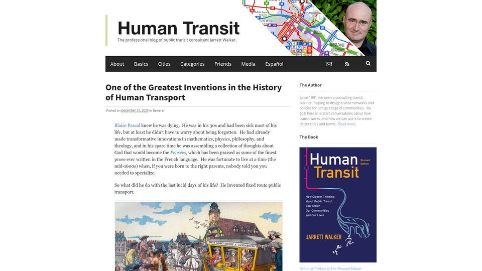 Screenshot of humantransit.org: One of the Greatest Inventions in the History of Human Transport