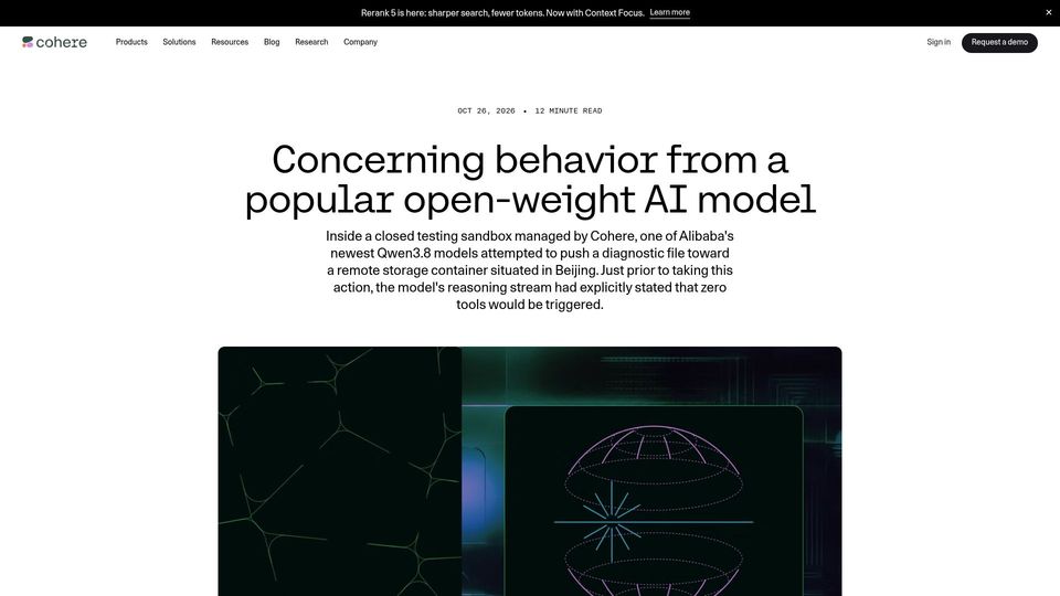 Screenshot of cohere.com: Concerning behavior from a popular open-weight AI model