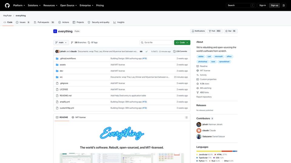 Screenshot of github.com: Everything