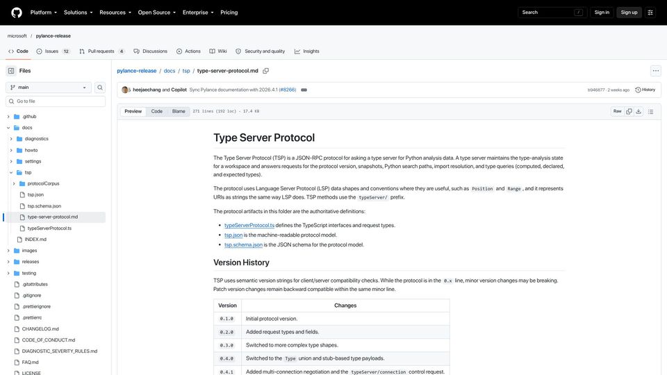 Screenshot of github.com: Type Server Protocol