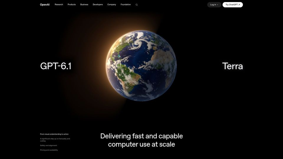 Screenshot of openai.com: GPT-6.1 Terra