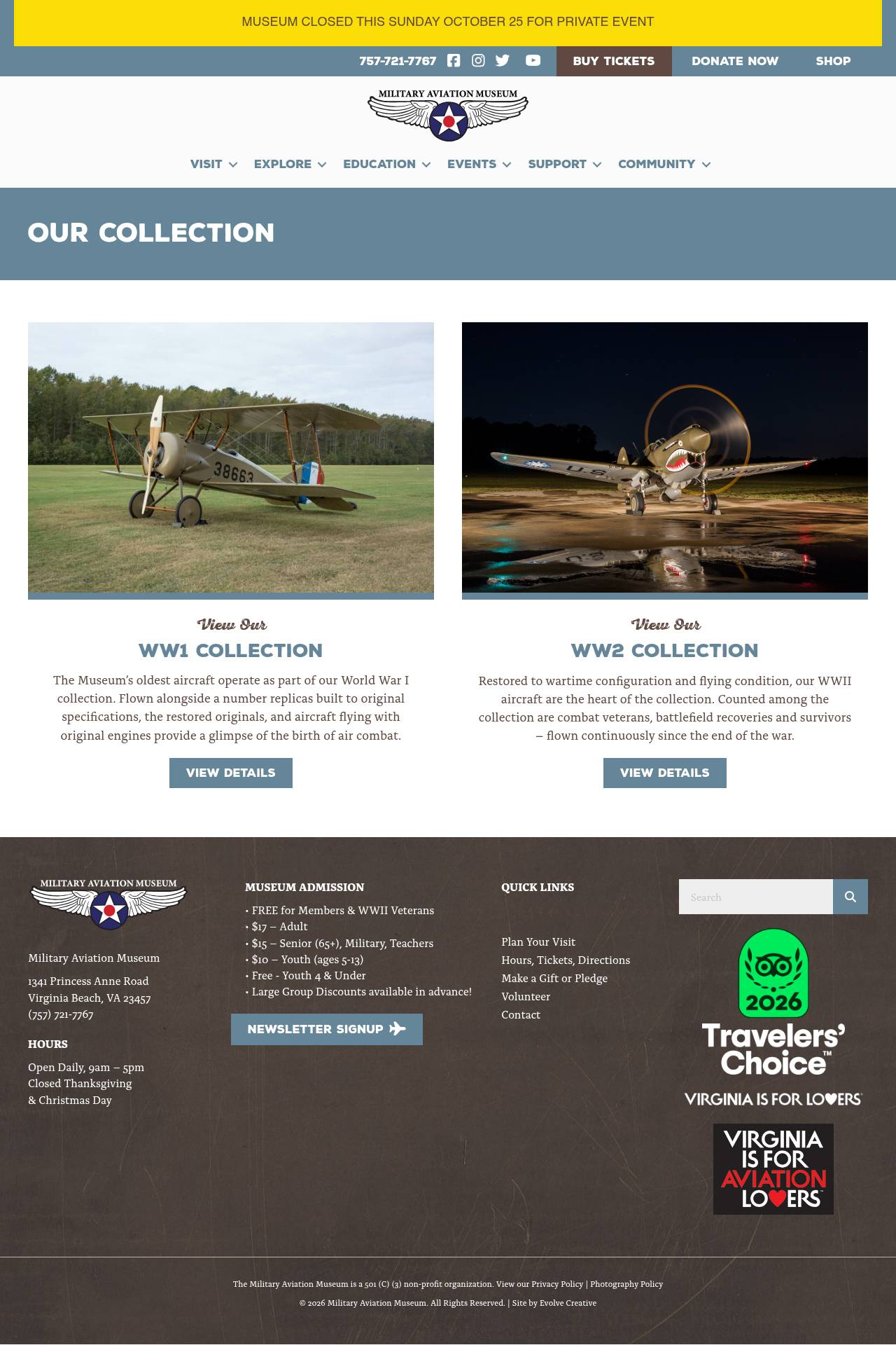 Full-page screenshot of militaryaviationmuseum.org