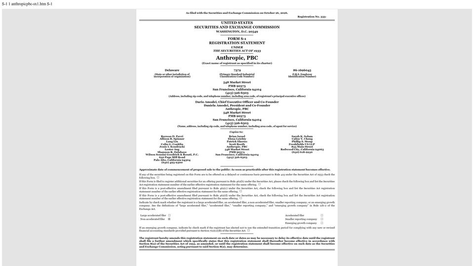 Screenshot of sec.gov: Anthropic S-1