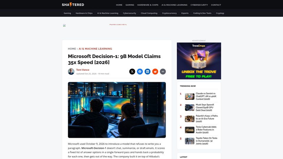 Screenshot of shattered.io: Microsoft Decision-1: 9B Qwen Model Launch Explained