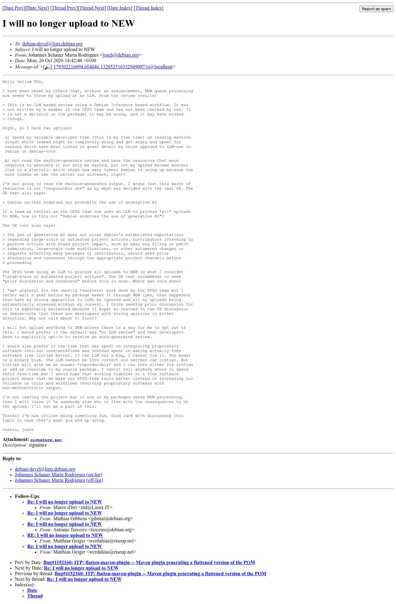 Full-page screenshot of lists.debian.org