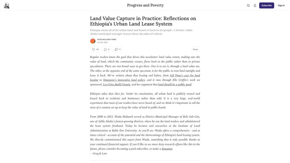Screenshot of blog.landeconomics.org: Land Value Capture in Practice: Ethiopia's Urban Land Lease System