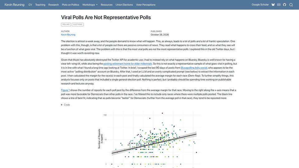 Screenshot of kevinreuning.com: Viral Polls Are Not Representative Polls