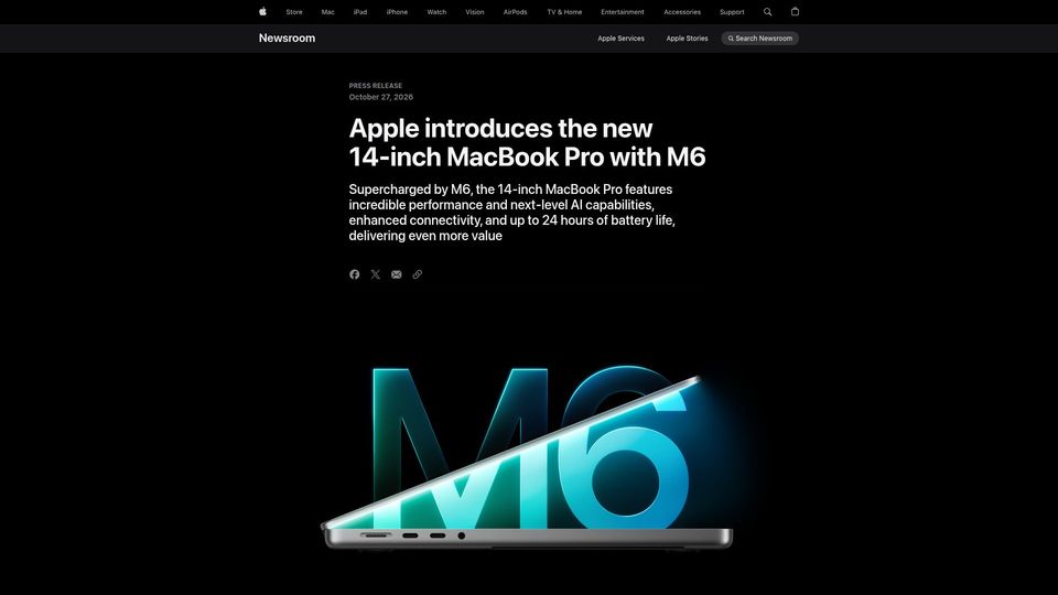 Screenshot of apple.com: New 14‑inch MacBook Pro with M6