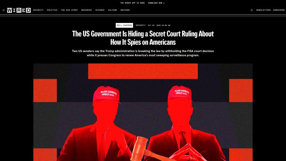 Screenshot of wired.com: US Government is hiding a secret court ruling about how it spies on Americans