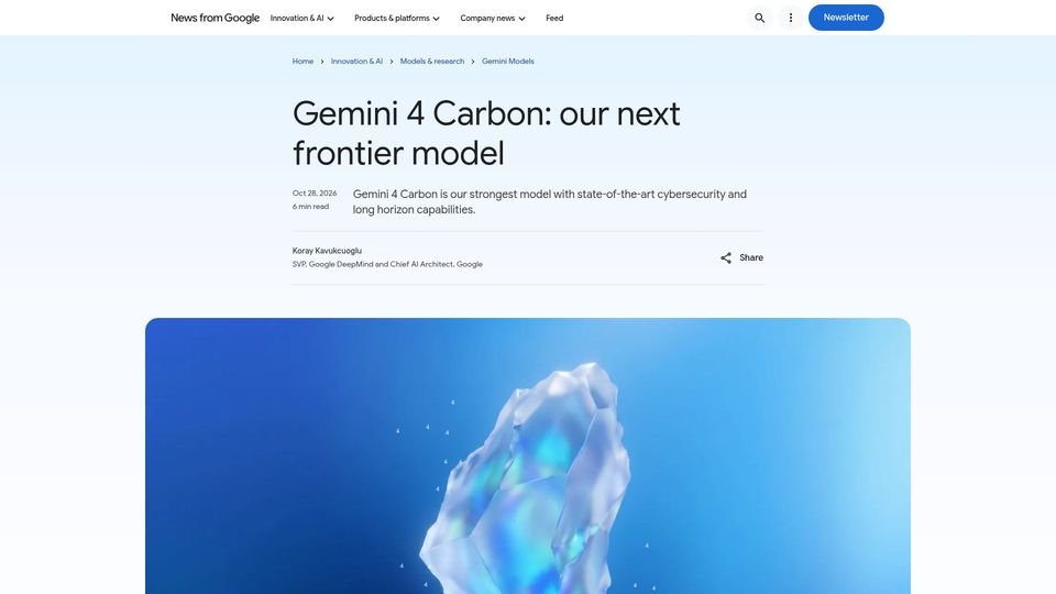 Screenshot of blog.google: Gemini 4 Carbon