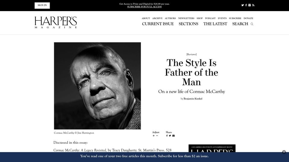 Screenshot of harpers.org: The Style Is Father of the Man