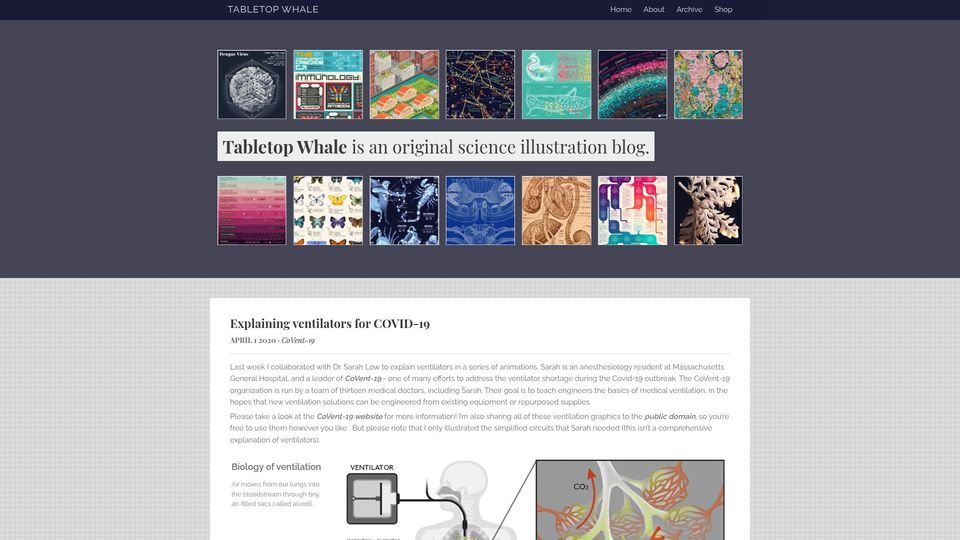 Screenshot of tabletopwhale.com: Tabletop Whale is an original science illustration blog