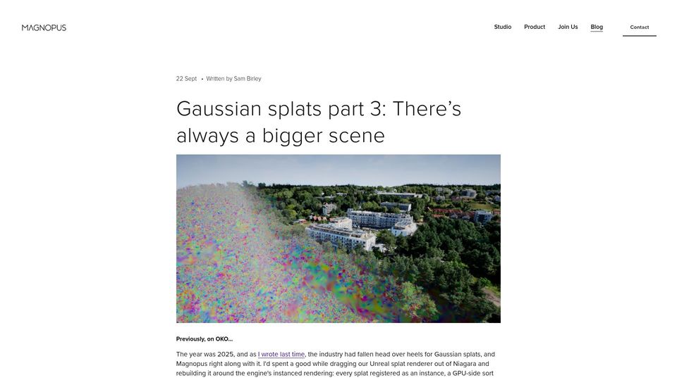 Screenshot of magnopus.com: Gaussian Splats part 3: There's always a bigger scene