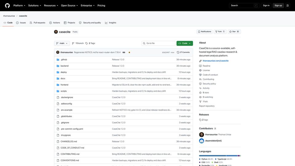 Screenshot of github.com: Harvey raised 500M for legal AI, I built the same and open sourced it