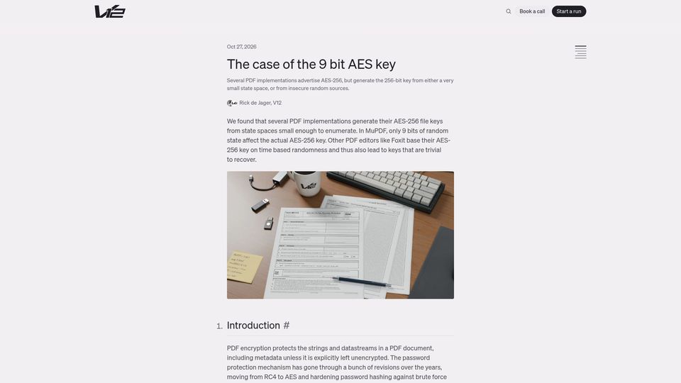 Screenshot of v12.sh: The case of the 9 bit AES key