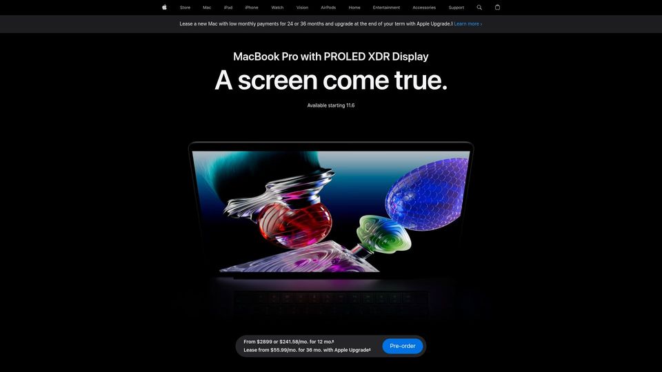 Screenshot of apple.com: MacBook Pro with PROLED XDR Display and Touch