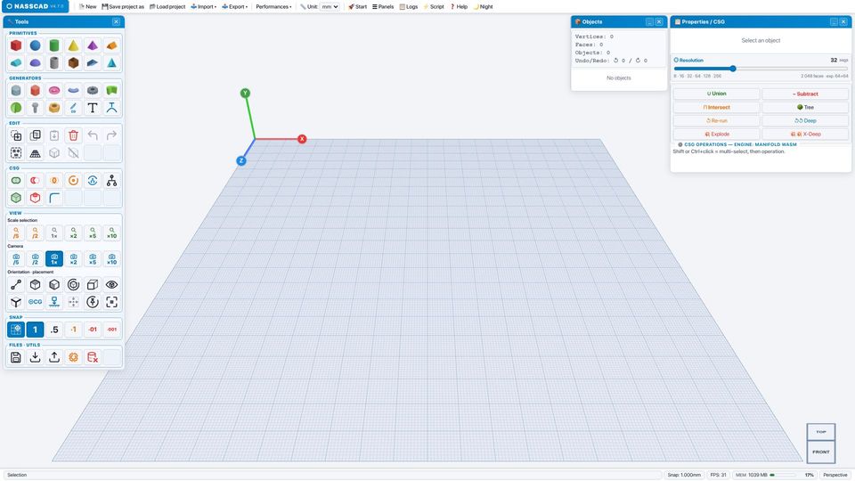 Screenshot of nasscad.com: Show HN: Nasscad – local-first 3D CAD for browser and Windows