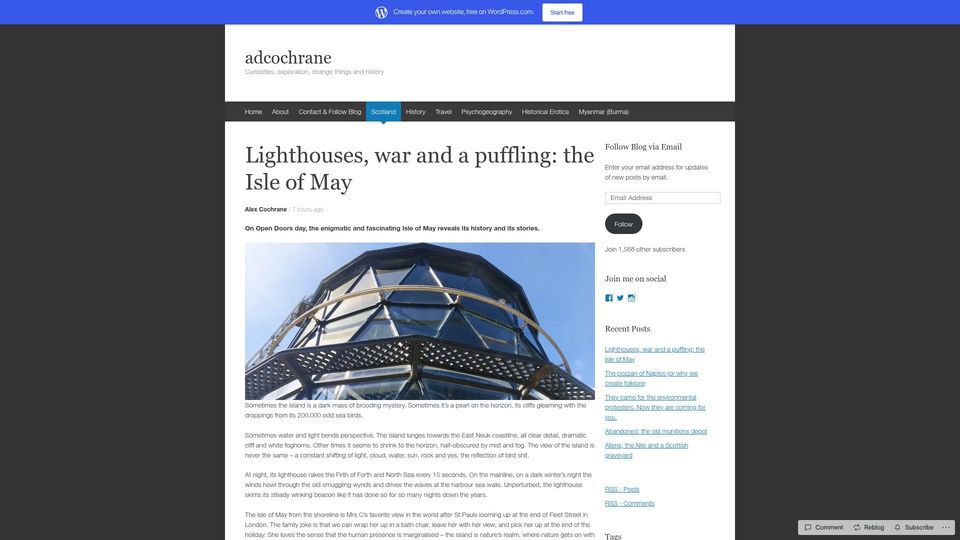 Screenshot of adcochrane.wordpress.com: Lighthouses, War and a Puffling